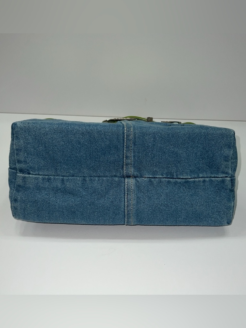 NWT MINGHAOS Denim Bag With Lime Green Belt and Beaded Handles - Picture 7 of 14